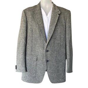 Vintage Men's Blazer Gray Tweed Flakes Jacket Elbow Patches Sports Coat 42R